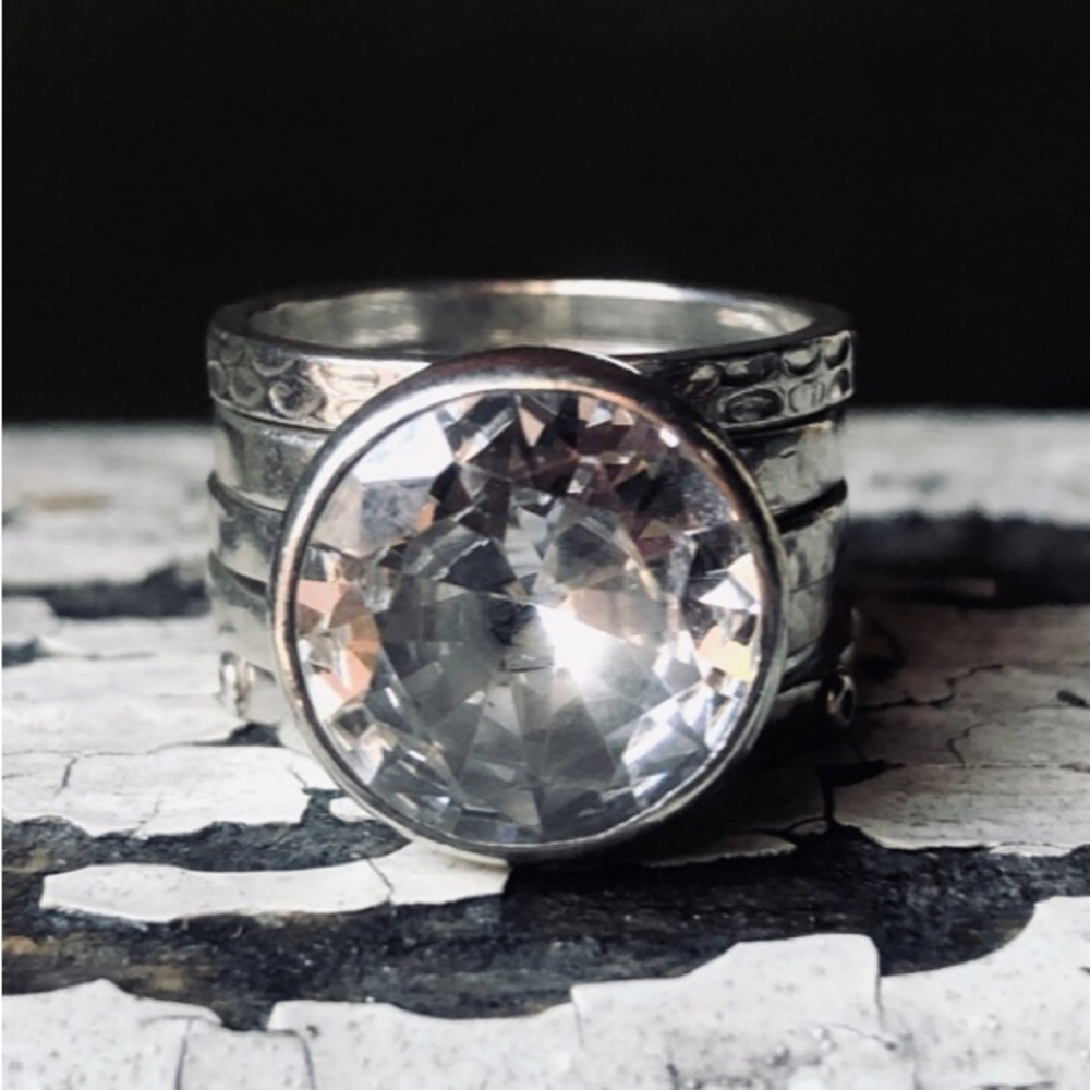 Retired Silpada Cubic Zirconia & 925 Sterling Silver Stack Ring